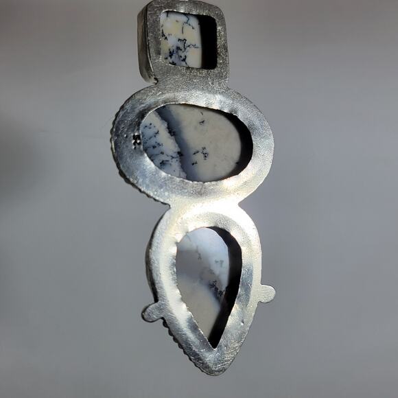 Dendritic Opal Pendant Necklace – Triple Stone Design + 20" Sterling Chain - Picture 8 of 10